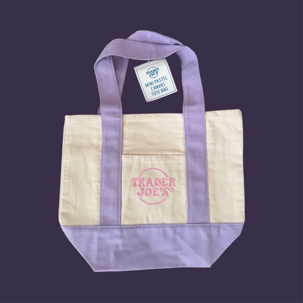 Trader Joe's Cream and Lilac Mini Pastel Canvas Tote Bag